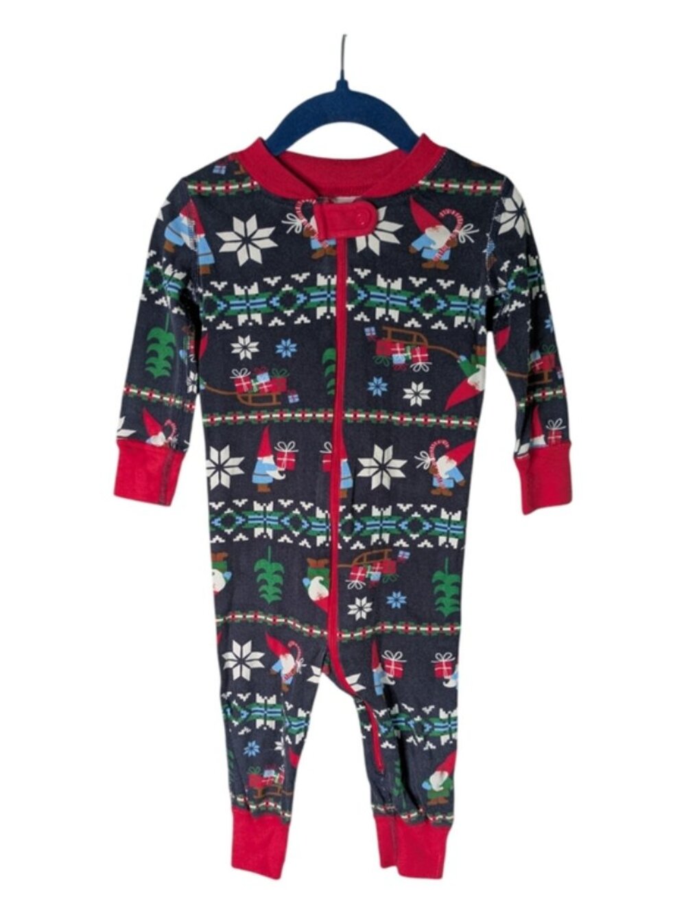 Hanna Andersson Gnome Sweet Gnome Baby Zip Sleeper Navy/Red Size 12-18 Months